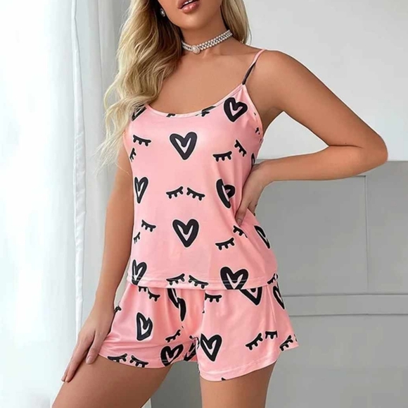 Pink heart and Eyelashes pj set - Picture 1 of 2